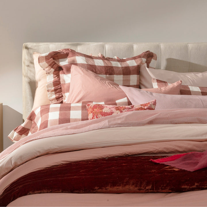 Blossom Plaid Linen Ruffle Euro Sham Pair