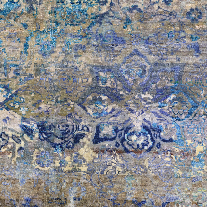 Blue & Gold Alchemy Traditional Wool Silk Blend Rug - 10'2" x 14'1"