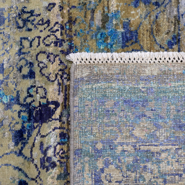 Blue & Gold Alchemy Traditional Wool Silk Blend Rug - 10'2" x 14'1"