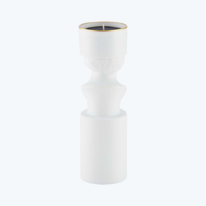 Minimalistic white candle with golden accents and sleek design