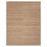 Neutral beige area rug with striped pattern against plain background.