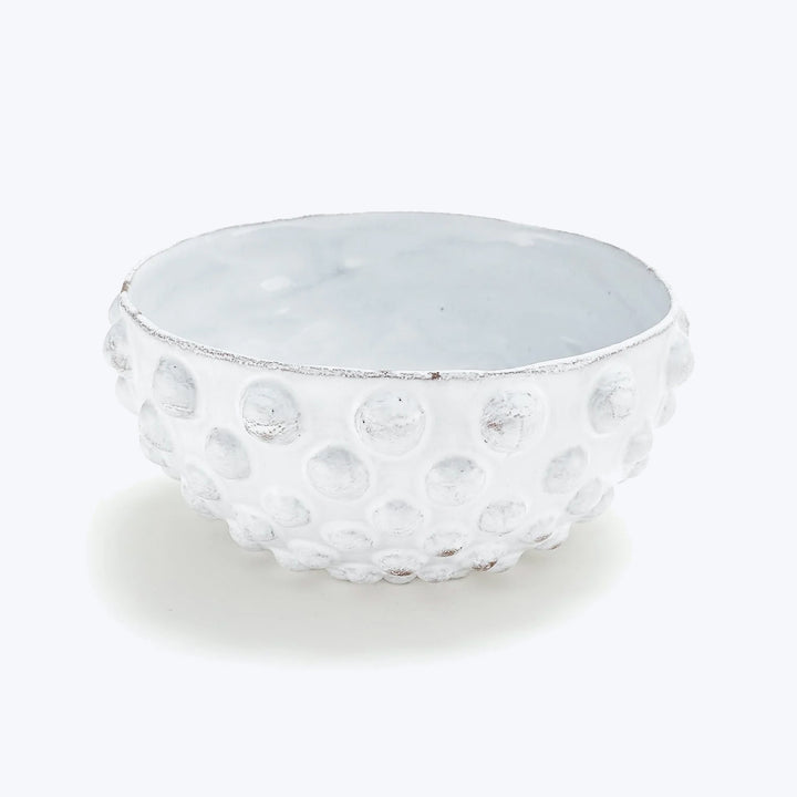 White textured bowl with bubble pattern and rustic edge design.